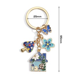Gallkeat Keyring Lucky Charm with Mushroom and Butterfly Design, Women's Bags Charm Pendant, Key Chain Cute, Cartoon Keyring for Car with Key Ring, Blue, gold, S