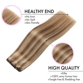 EINbeauty Clip-In Real Hair Extensions, 7 Pieces, 120 g, 50 cm, Straight Real Hair Extensions, Light Brown Mixed Ash Blonde Extensions Clip In (20 Inches, P6/18K#)