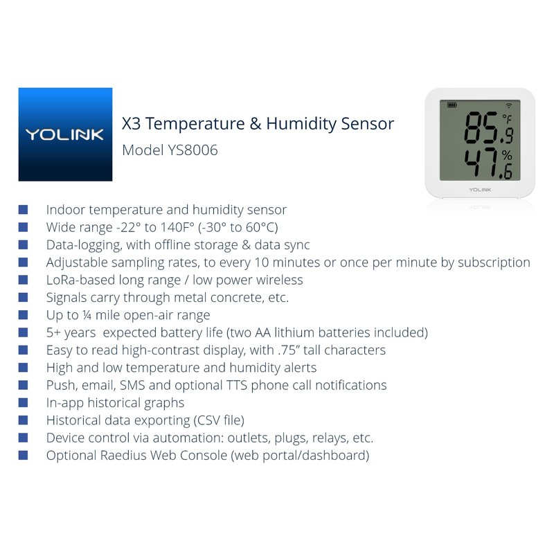 YoLink X3 Version Temperature & Humidity Sensor, Supports App Real-Time