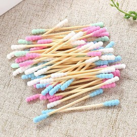 GSHLLO 200 Pcs Double Head Cotton Swabs Spiral Cotton Heads Ear Cleaning Cotton Buds Makeup Remover Swabs Cotton Tips for Cosmetics Blue