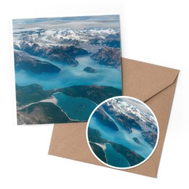1 x Greeting Card & 10 cm Round Sticker Set - Aerial Fjords Anchorage Alaska USA - Birthday Thank You Friend Lover Fan Mum Dad Kids #52578