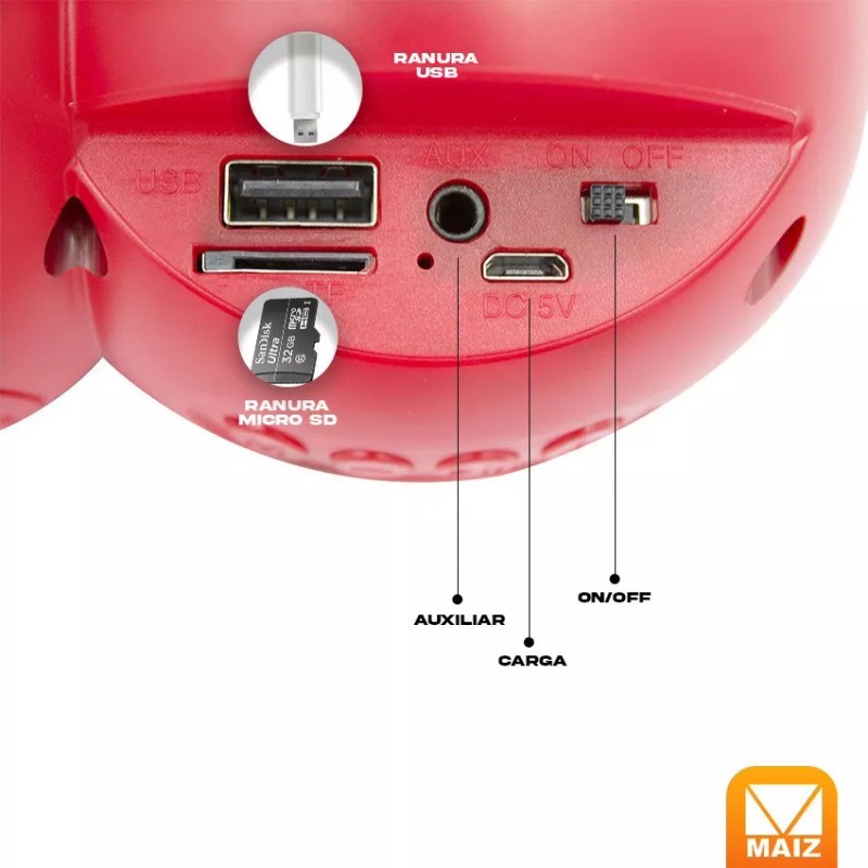 Maíz 3pzs Bocina Fm Recargable Usb Bluetooth Luz Led Portatil