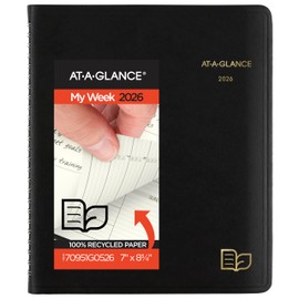 AT-A-GLANCE 2026 Appointment Book Planner, Weekly & Monthly, 7" x 8-3/4", Medium, Quarter-Hourly, Recycled, Black (70951G0526)