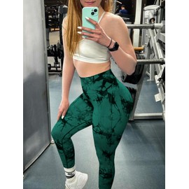 Rugkey Women's 3 Piece Yoga Leggings High Waist Tie Dye Seamless Scrunch Butt Lifting Athletic Booty Pants Purple/Rose/Green XL