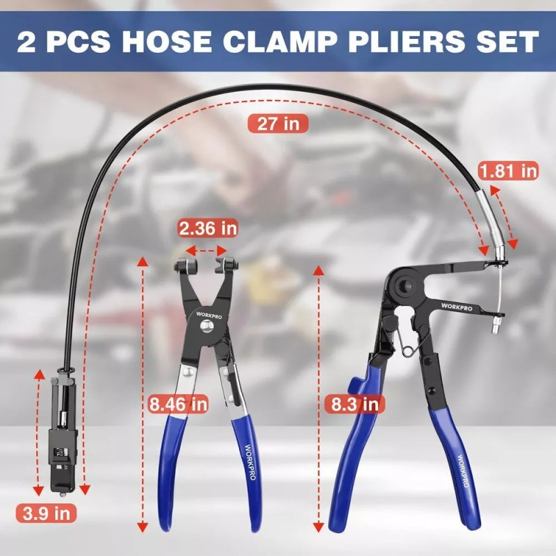 WORKPRO 2-Piece Hose Clamp Pliers Set 27" Flexible Hose Clamp