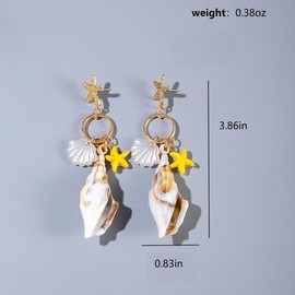 Boho Big Conch Starfish Seashell Dangle Earrings for Women, Dainty 14K Gold Sea Shell Circle Drop Stud Earring Holiday Beach Beachy Jewelry Accessories (Gold)
