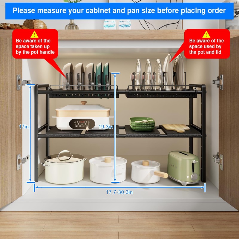 Mustorn Pots and Pans Organizer Under Cabinet, Expandable 2 Tier