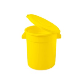 PRO&Family 20 Gallon Yellow Round Commercial Trash Can with Lid/Ingredient Bin Recycling Bin Kitchen Garbage Can Office Garbage Can Trash Barrel Plastic Barrel Yard Waste Bin Outdoor Trashcan