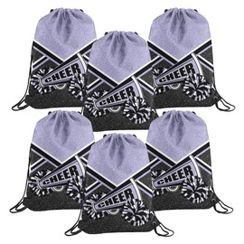 6 Pcs Cheer Drawstring Backpack Cheerleading Drawstring Bag Cheer Accessories Gifts for Cheerleaders (Light Purple)