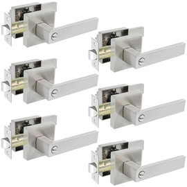 KAMOTA Privacy Door Levers, 6 Pack Satin Nickel Door Handles Bed and Bath Door Locks Interior Keyless Locksets, Left and Right Hand Reversible