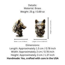 Brass Wolf Head Fierce Figurine Handmade Wild Spirit USA Crafted