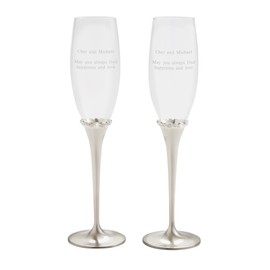 THINGS REMEMBERED Engraved Engagement Princess Silver Crystal-Band Champagne Flute Set (Free Customization)