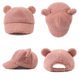 Winter Fleece Baseball Cap for Baby Girls Warm Toddler Boys Hat Cute Bear Ears Kids Baseball Hats (Pink, 52)