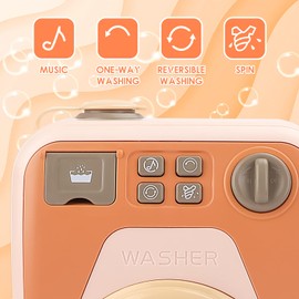 deAO Washing Machine Toy Children, Washing Machine Play Set Mini Simulation Washing Machine with 4 Programmes, Rotating Washing Drum, Light, Sound, Washing Toy, Children's Washing Machine Children