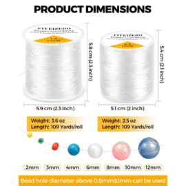 2 Rolls FIVEIZERO Elastic Bracelets String Cord, 0.8/1mm Round Crystal Elastic String for Bracelets Necklace Beading & Jewelry Making, White Transparent Stretch Bead Cord Thread