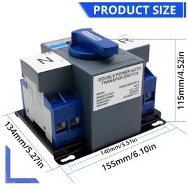 AIRTAK Dual Power Automatic Generator Transfer Switch 63A 110V-Dual Power ATS for Backup Power-2P 50Hz/60Hz with Automatic and Manual Switching Modes (Blue)