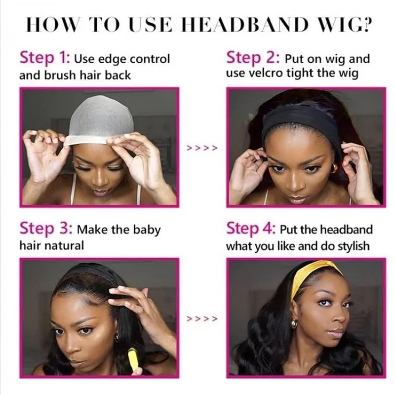 YIROO Headband Human Hair Wig Ombre Brown Yaki Straight Glueless