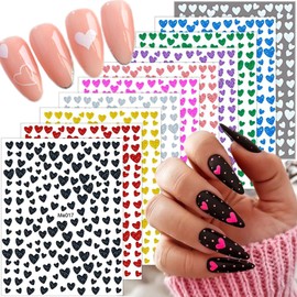 10 Sheets Heart Nail Art Stickers 3D Self Adhesive Glitter Design Valentine's Day Nail Art Supplies Shinning Love Heart Nail Decals Gold Silver Nail Stickers for Women Girls Manicure Decoration