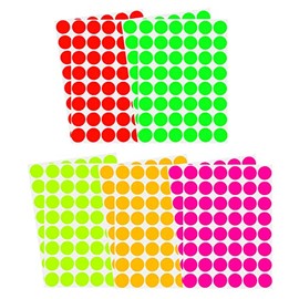 Neon Color Coding Labels ~ 3/4" (0.69) inch 17 mm Round Dot Stickers - 5 Different Fluorescent Colors Dots Label - (11/16) inch Rounds Sticker 480 Pack