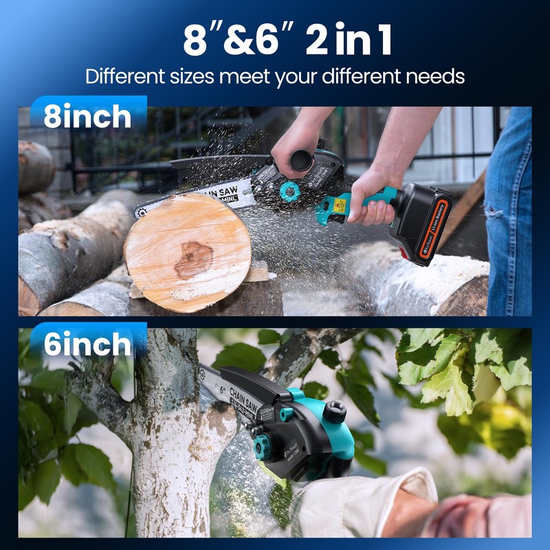 Mini Chainsaw Cordless, 8 inch & 6 inch Electric Chain