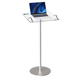 RexTact Acrylic Podium Stand, 43"H Portable Lectern with Adjustable Features, Sleek Metal Base for Events, Training Sessions, and Sermons