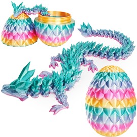 VABAO Easter Basket Stuffers 3D Printed Dragon with Crystal Dragon Egg, Dragon Full Articulated Fidget Toy for Home Office Decor, Car Decor, Executive Desk (Rainbow)