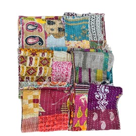 Mango Gifts Vintage Sari Kantha Work Scarf Neck Wrap Stole 100% Cotton Hand Quilted Women Scarves, Boho Fashion, Reversible, Size 18 x 72 Inch Pack of 5 Pieces, Multi, 18"x72" Inches Approx