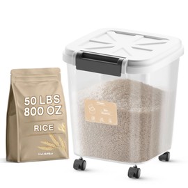 LivLab Mker Rice Dispenser - 50LBS Large Airtight food storage container with lids,cereal flour storage container with wheels, extra large flour bin rice organizer