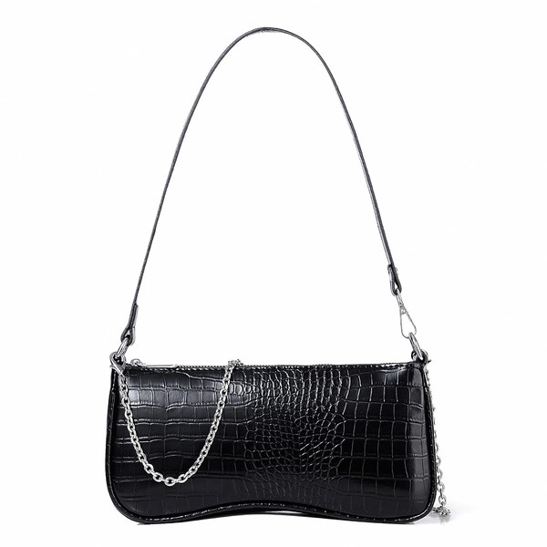 Women's Shoulder Handbags 90s Shoulder Bag Trendy Small Trendy Vegan Leather Crocodile Purse Classic Clutch for Women (large black)
