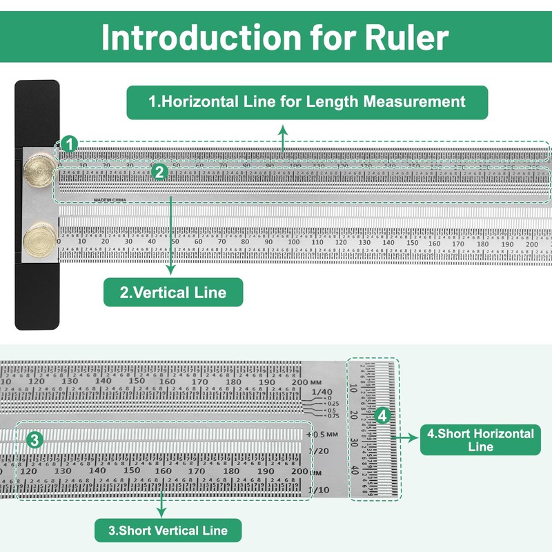 LALAGO Marking Ruler Stainless Steel T-Hole, Ultra Precision Marking T