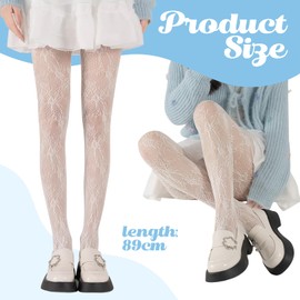 White Tights, Women's Pattern, Tights with Floral Lace Pattern, Lolita Tights, White Hollowed Lace Tights for Fine Tights with Net Tights, Skirt Lace White