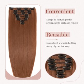 23" Long Straight Clip in Hair Extensions Full Head 8Pcs 18Clips Ombre Colorful Synthetic Hair Clip in Hairpiece Light Auburn