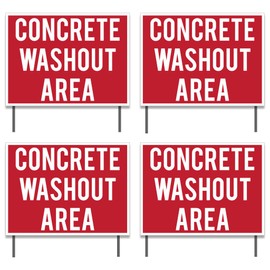 VictoryStore Concrete Washout Area Yard Signs, 2-Sided Set of 4, 18"x24", Weatherproof, Includes Stakes