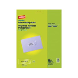 Staples 575748 Laser/Inkjet Address Labels 1-Inch X 2 5/8-Inch Clear 30 Labels/Sheet