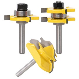 Asnomy, 3 Pieces 8mm Router Bit Set 45 Degree Cutting Router Bit + Flute Router Bit T-Tips Woodworking Tools DIY
