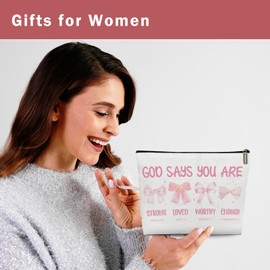 Lyiibb God Says You Are Cosmetic Bag, Christian Gifts for Women, Pink Bible Verse Makeup Bag, Birthday Gifts Bridesmaid Gifts Cosmetic Bag