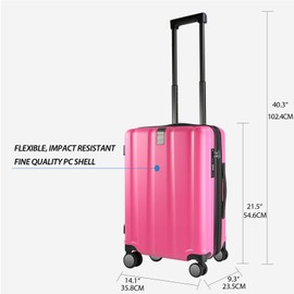 KROSER Hardside Expandable Carry On Luggage with Spinner Wheels & Built-in TSA Lock, Durable Suitcase Rolling Luggage with USB Port, Carry-On 20-Inch, Magenta