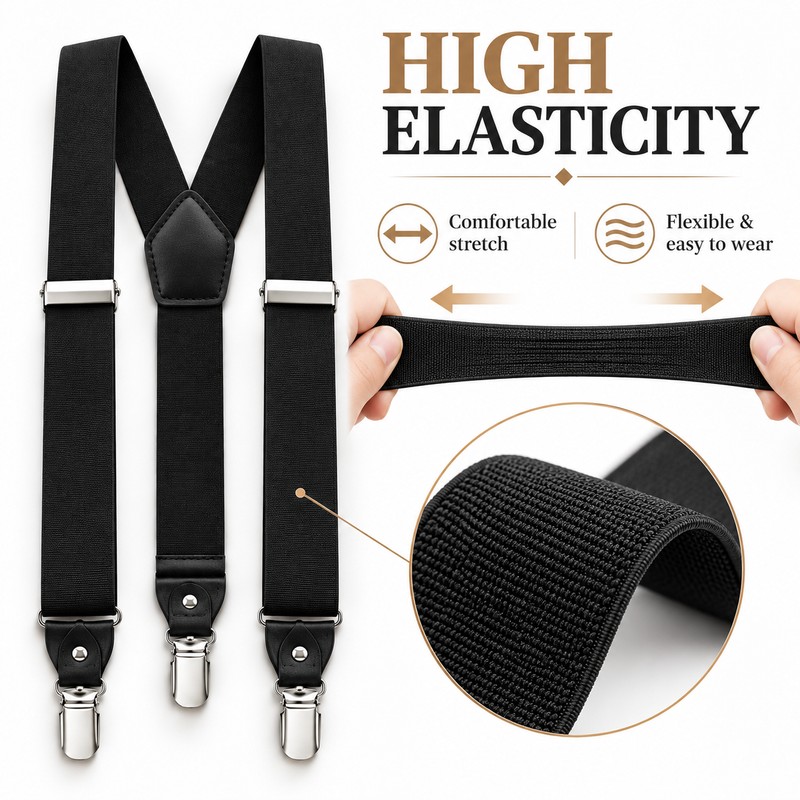 Adjustable Solid Color Polyester Suspenders for Adult Pants, Shirts and