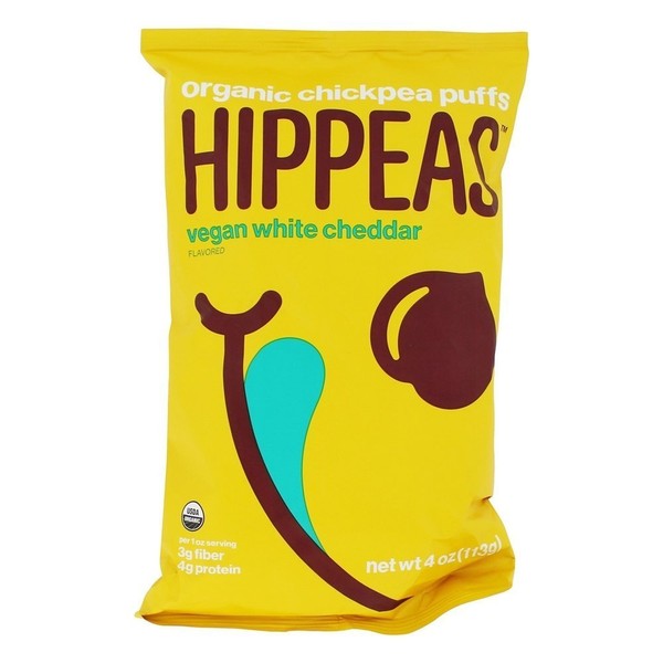 HIPPEAS Organic Chickpea Puffs + Vegan White Cheddar | 4 ounce | Vegan, Gluten-Free, Crunchy, Protein Snacks