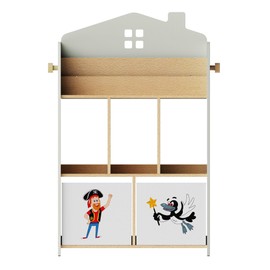 Steve and Maggie Kids Wooden Bookcase with 2 Drawers – Song Lyrics Display Shelf for Picture Books & Toys – Twinkle Twinkle & Old Macdonald Themes – Front-Facing Bookshelf for Toddlers 36 Months+