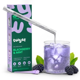 Twyst Wellness Powder Blend | BlackBerry Mint | Biodegradable Straws | Vegan, Plant-Based, Gluten-Free | Low Cal, No Added Sugar | W/Vitamins, Biotin, Adaptogens, and Electrolytes | 6 Count Box