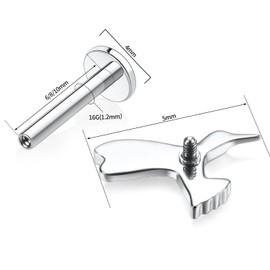 hengkaixuan 16G G23 Titanium Flat Back Labret Studs Internal Thread Lip Studs Tragus Piercing Monroe Medusa Lip Piercing Silver Lobe Cartilage Conch Earring Jewellery 6 8 10 mm, Metal