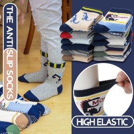 ANTSANG Stoppersocken Kinder Baby Jungen Socken Anti Rutsch / Rutschfeste Geschenk Socken Baumwolle Antirutschsocken für Kinder Jungen Kleinkind 12 Paar(Jungen-Dinosaurier (12 Paar),28-34)