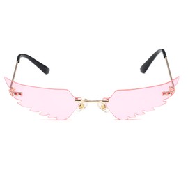 LASPOR Wing Shape Lens Rimless Sunglasses for Women Men Party Glasses (Pink)