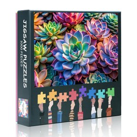 1000 Pieces Jigsaw Puzzle for Adults - Colorful Succulent Art with Premium Puzzle Board, Vibrant Botanical Puzzles for Adults, Challenging Plant Lover Gift - 27.5x19.7 Inches