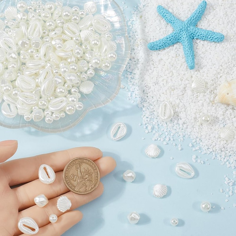 SUNNYCLUE 1 Box 400Pcs Shell Pearl Beads White Seashell Beads