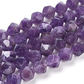 Fashewelry 10mm Natural Amethyst Gemstone Beads Faceted Polygon Crystal Energy Stone Beads Healing Chakra Star Cut Round Spacer Beads for Beading Jewelry Craft Making, 7.8" (About 18pcs)