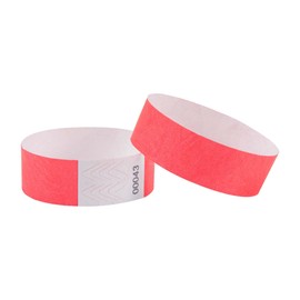 L LIKED 500Pcs Wristbands for Events, Waterproof Neon Wristbands - Printable Paper Bracelets Numbered Wrist Bands for Nightclubs, Festivals, Waterparks (Red)