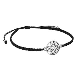 AeraVida Tangled Clover Heart Knot Charm Bracelet | .925 Sterling Silver on Black Adjustable Cord | Elegant and Symbolic Jewelry for Women and Men