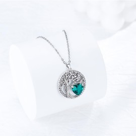 J.MOULING Women's Necklace 925 Sterling Silver Tree of Life Heart Cubic Zirconia Pendant Chain Jewellery Gifts for Women Mother Girlfriend, Cubic Zirconia